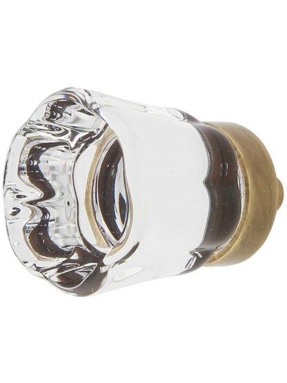 Forza Crystal Glass Cabinet Knob - 1 1/4 inch Diameter in Antique Brass.
